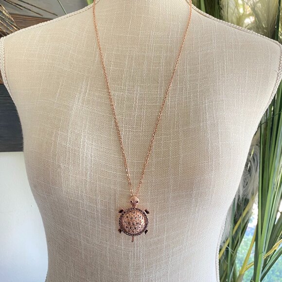 FAC Rose Gold Tone Marcasite Domed Turtle Necklace New - Picture 2 of 6